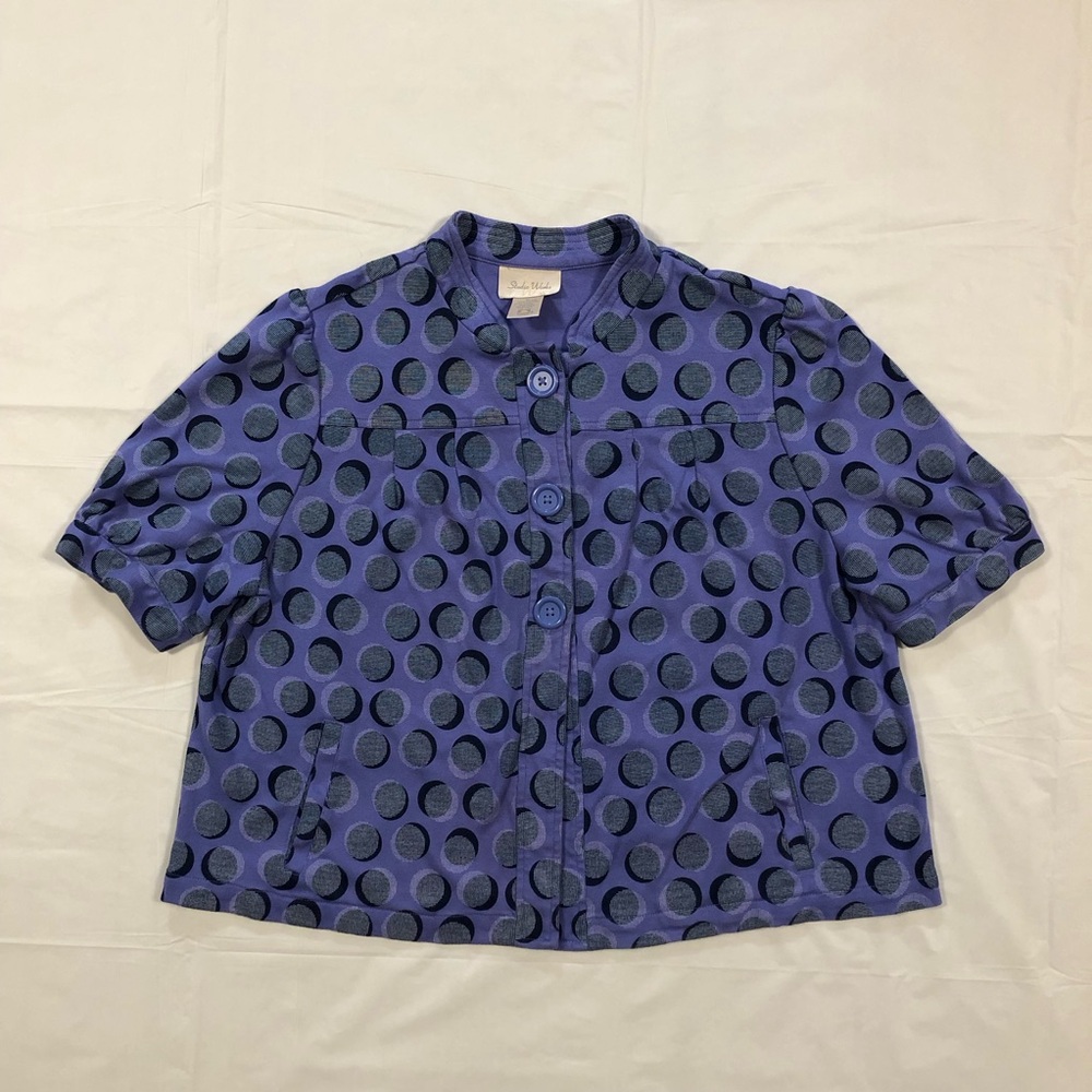 Studio Works Women’s Half Sleeve 100% Cotton Allover Print Stretch Purple Top XL